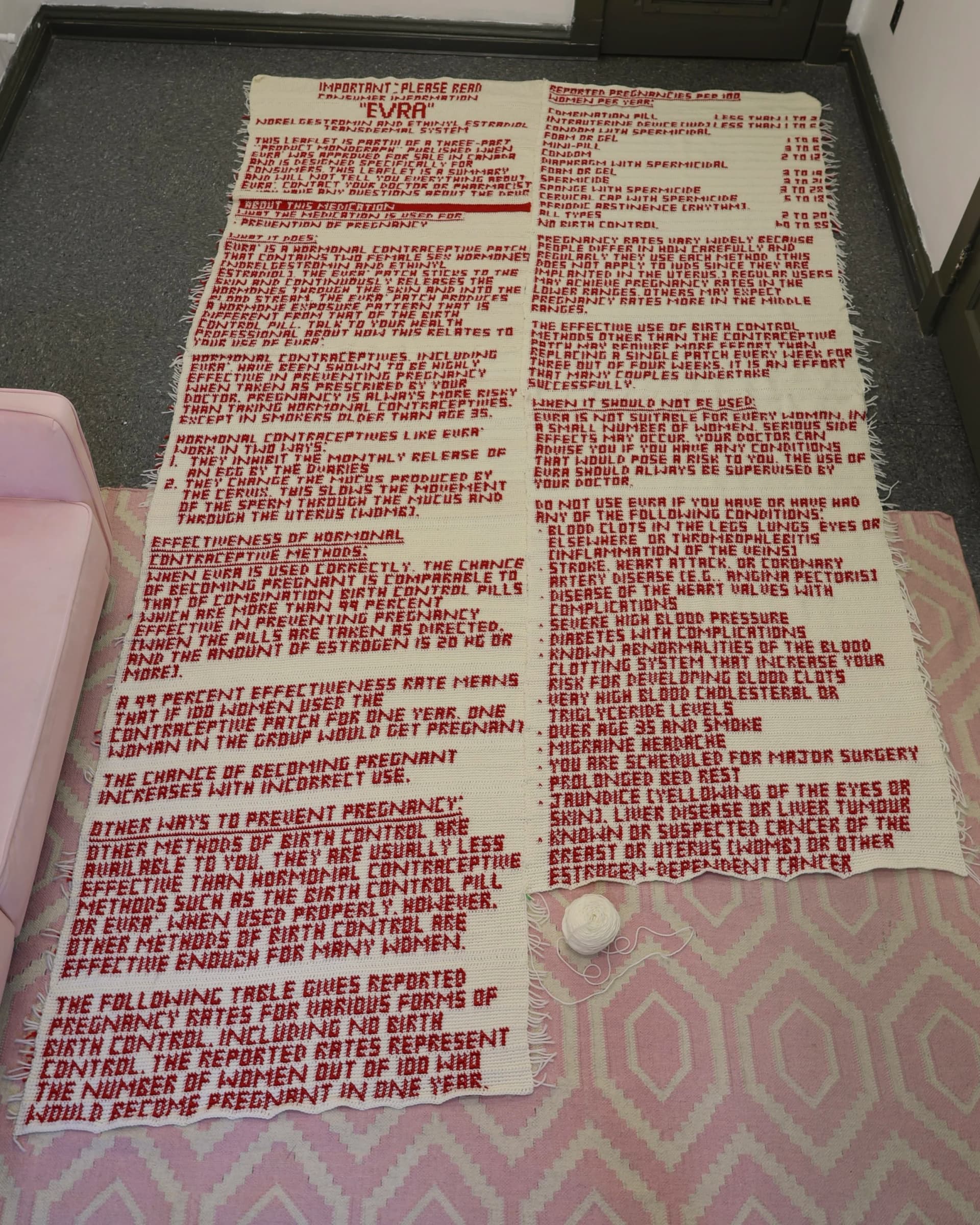 Alexandria Masse crochets her birth control sheet into activist tapestry