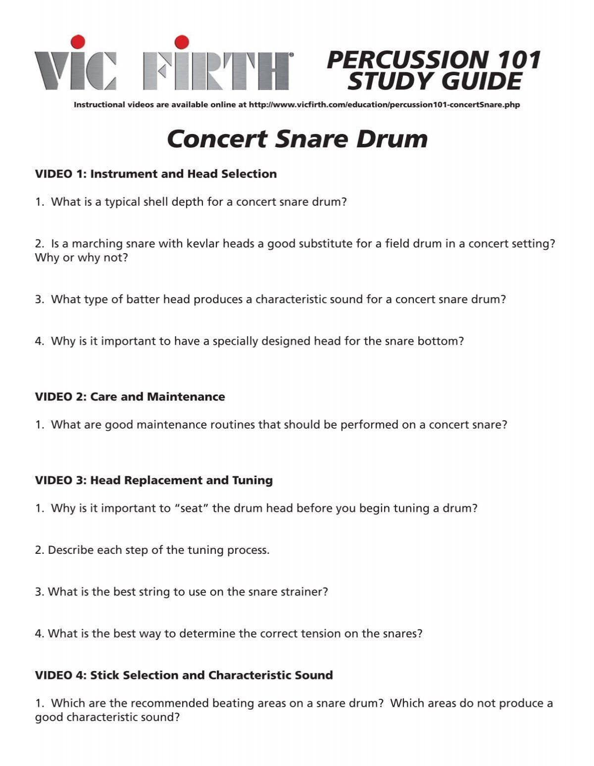 Vic Firth guide clarifies concert snare tuning and head choices