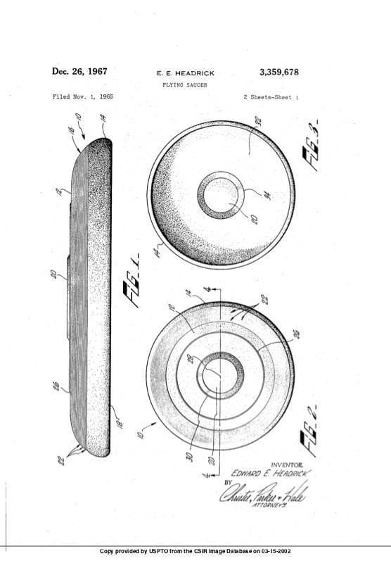 Headrick's 1967 Frisbee patent helped launch disc golf