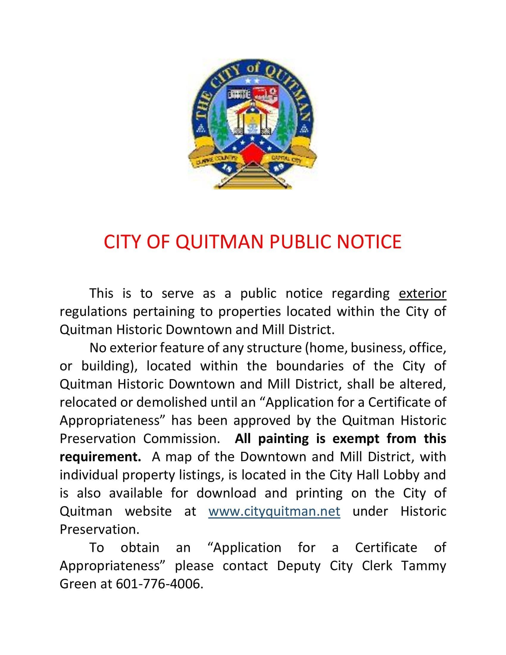 Quitman Historic Preservation Commission sets July 14 meeting at City Hall