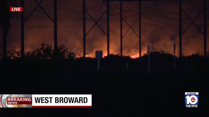 Mile Marker 40 fire burns out of control in western Broward