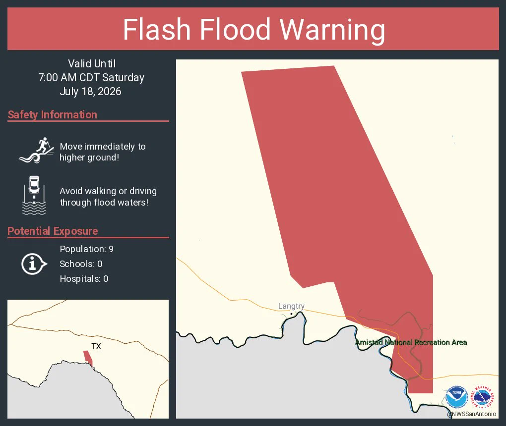 Flash Flood Warning issued for Val Verde County as Pecos River surges