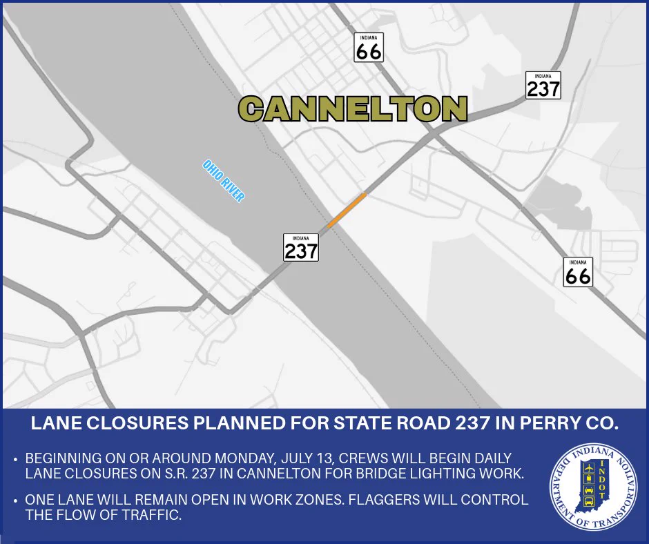 State Road 237 lane closures begin in Cannelton for bridge lights