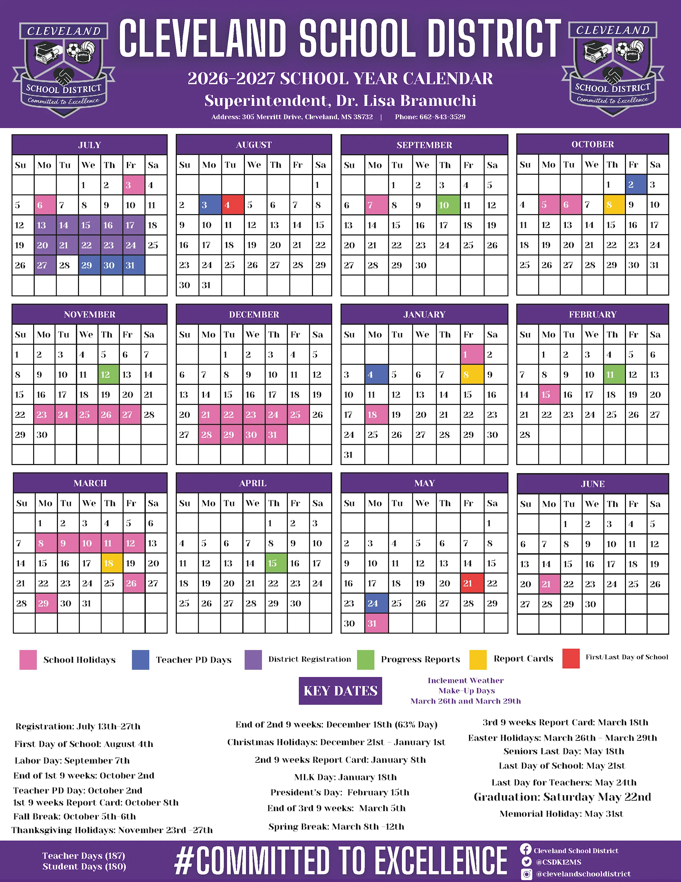 Cleveland School District sets 2026-27 calendar, start date and breaks listed