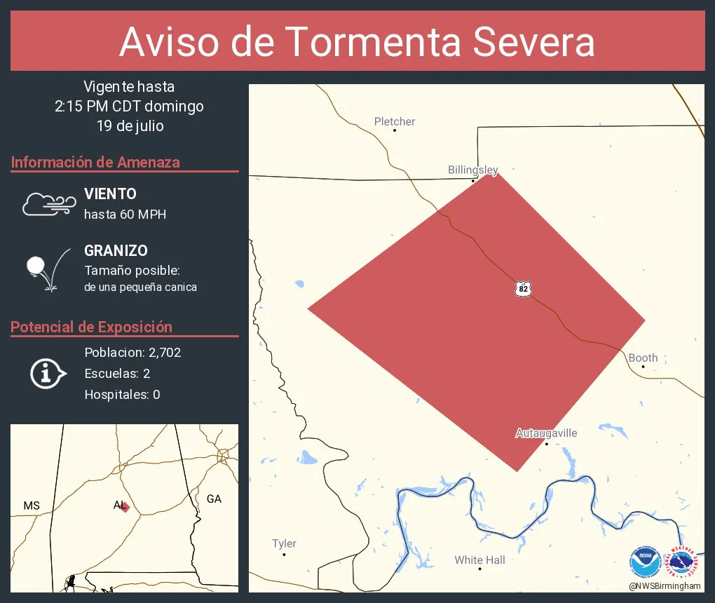 Severe thunderstorm warning issued for Autauga County, including Prattville
