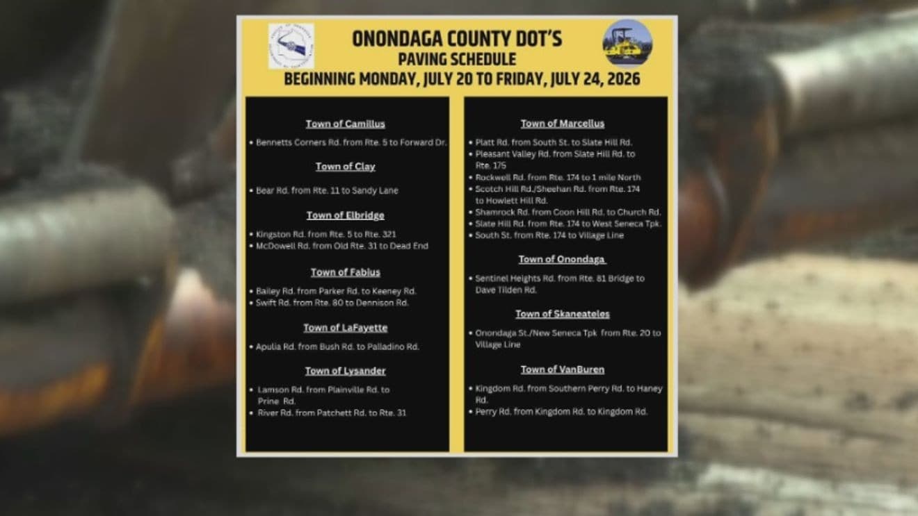 Onondaga County DOT continues paving work in nine towns
