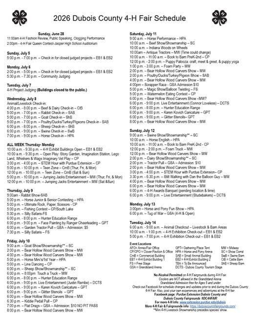 Dubois County 4-H Fair schedule helps families plan summer events