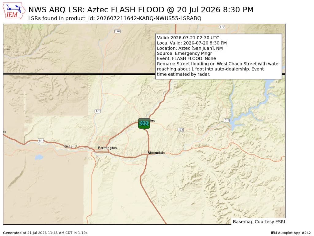 Flash flooding hits Aztec, cleanup underway after storms damage city