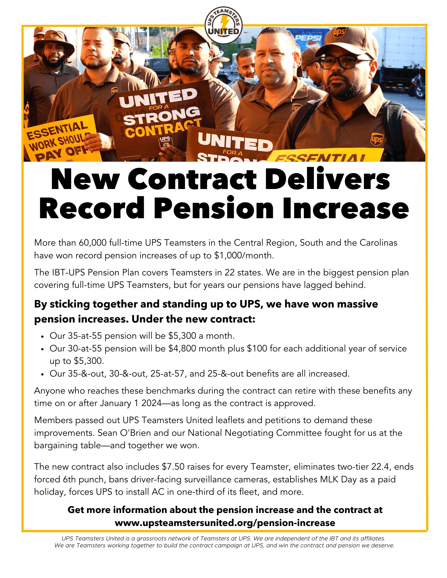 UPS Teamsters win pension increases of up to $1,000 a month