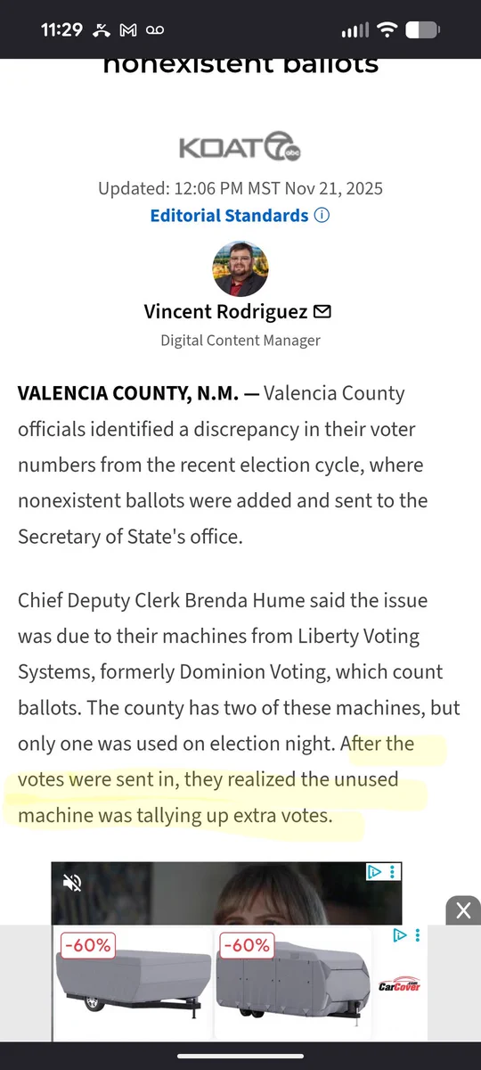 Valencia County voting machine error found during election canvass