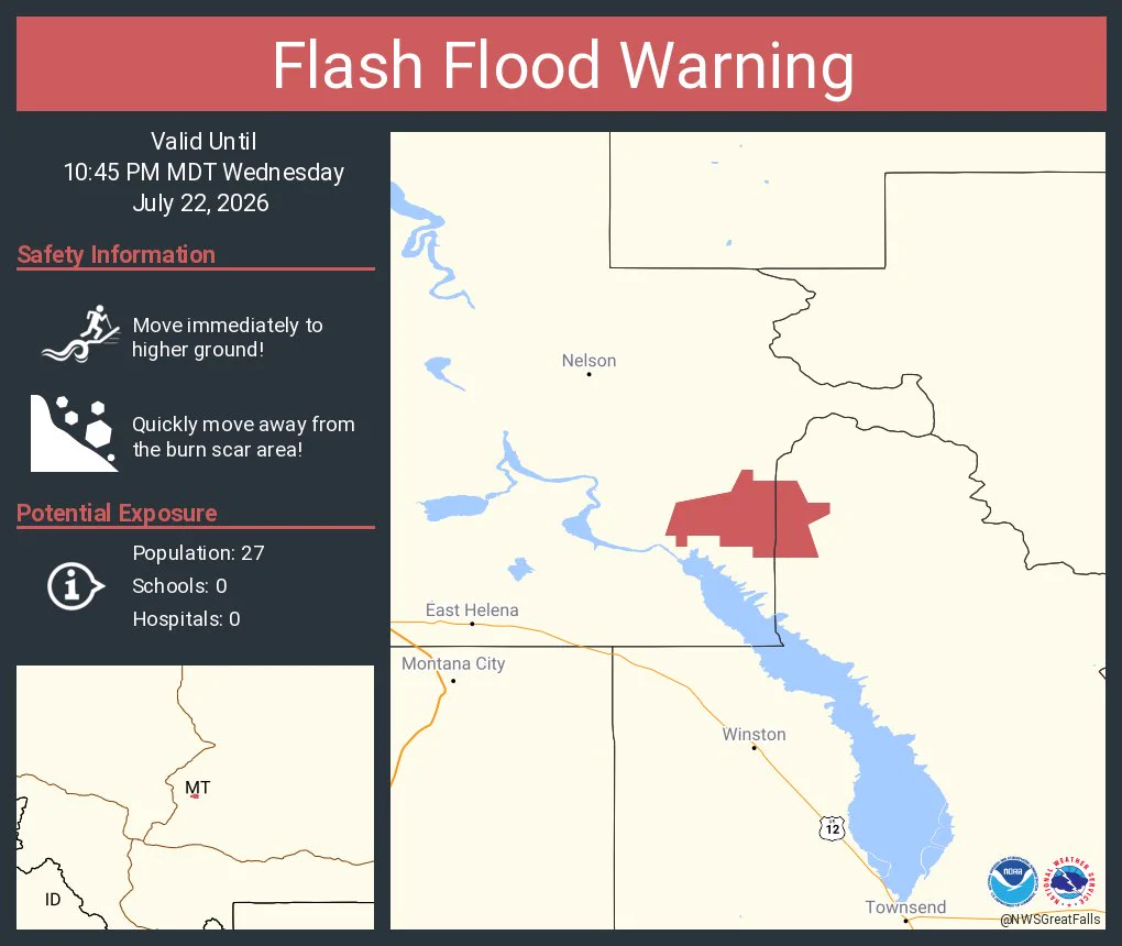 Flash flood warning extended for Lewis and Clark County burn scar