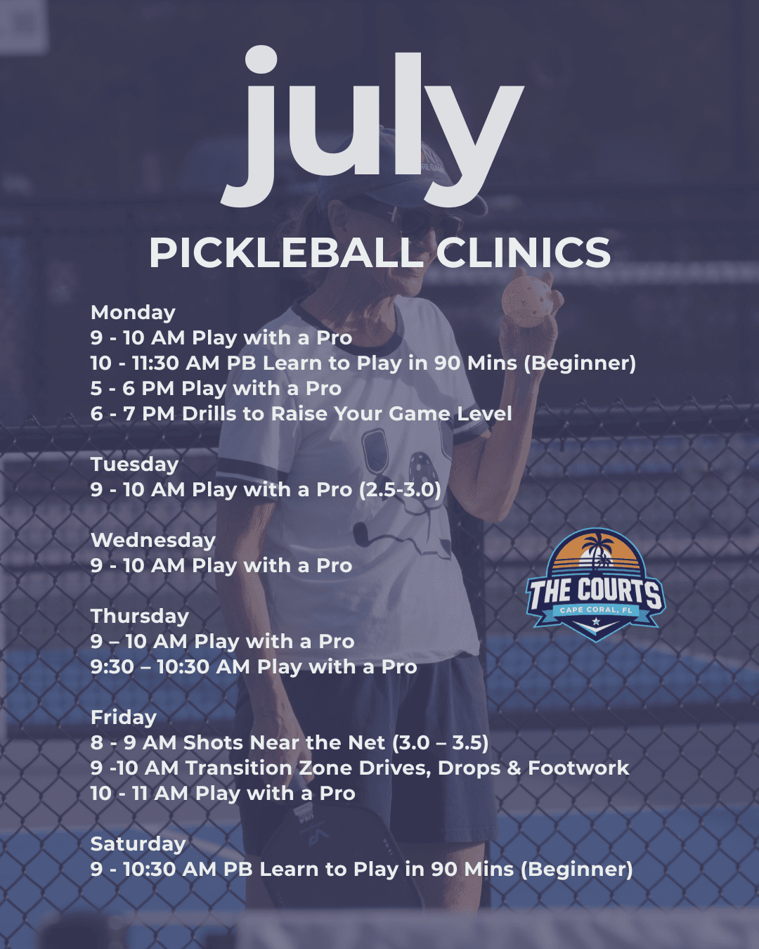 The Courts Cape Coral schedules month-long July pickleball clinics