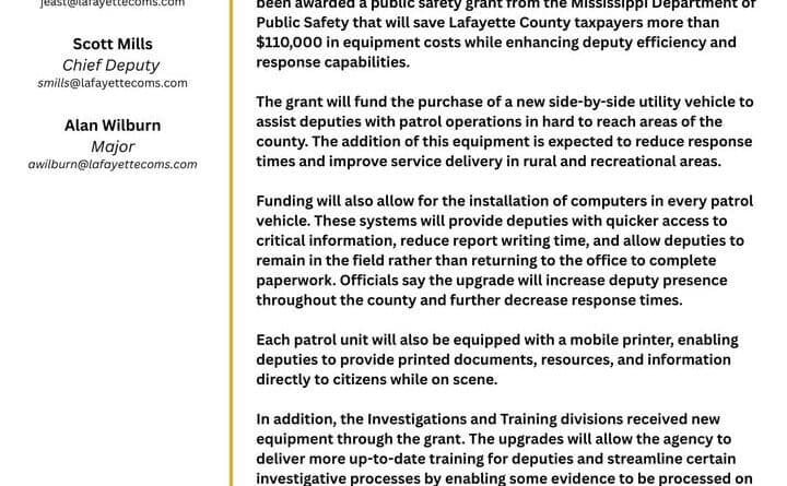 Lafayette County sheriff’s office secures state public-safety grant