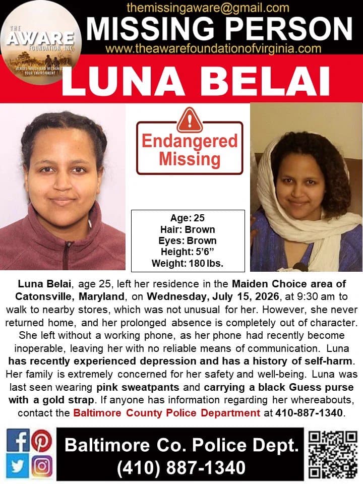 Baltimore County police seek missing Catonsville woman, last seen July 15