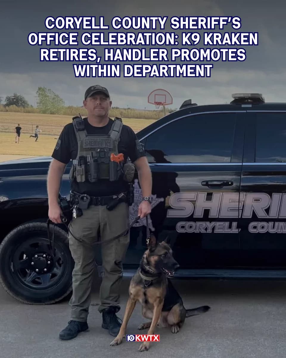 Coryell County sheriff’s office celebrates K9 Kraken’s retirement, deputy promotion