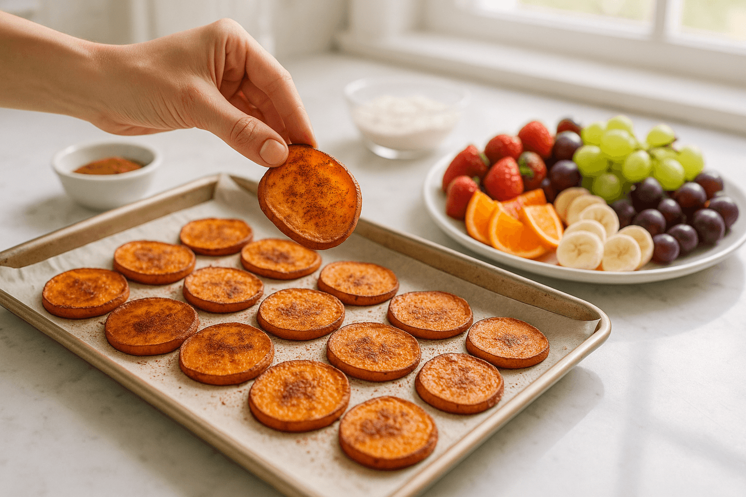 Roast Sweet Potato Slices with Cinnamon
