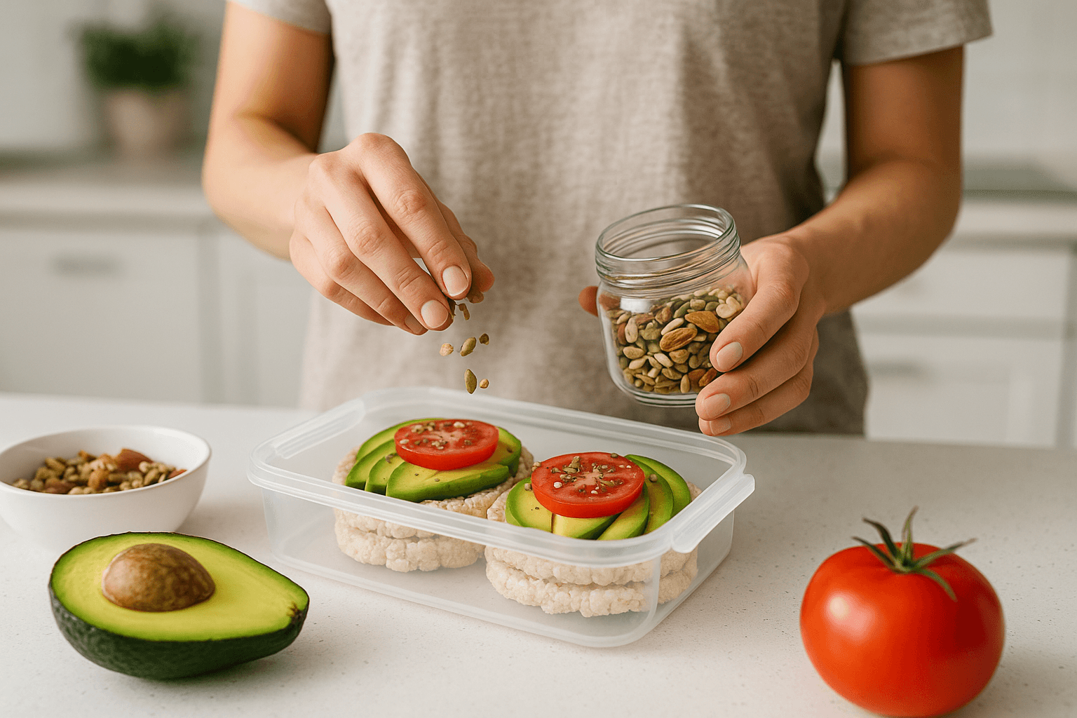 Pack Rice Cakes with Avocado and Tomato