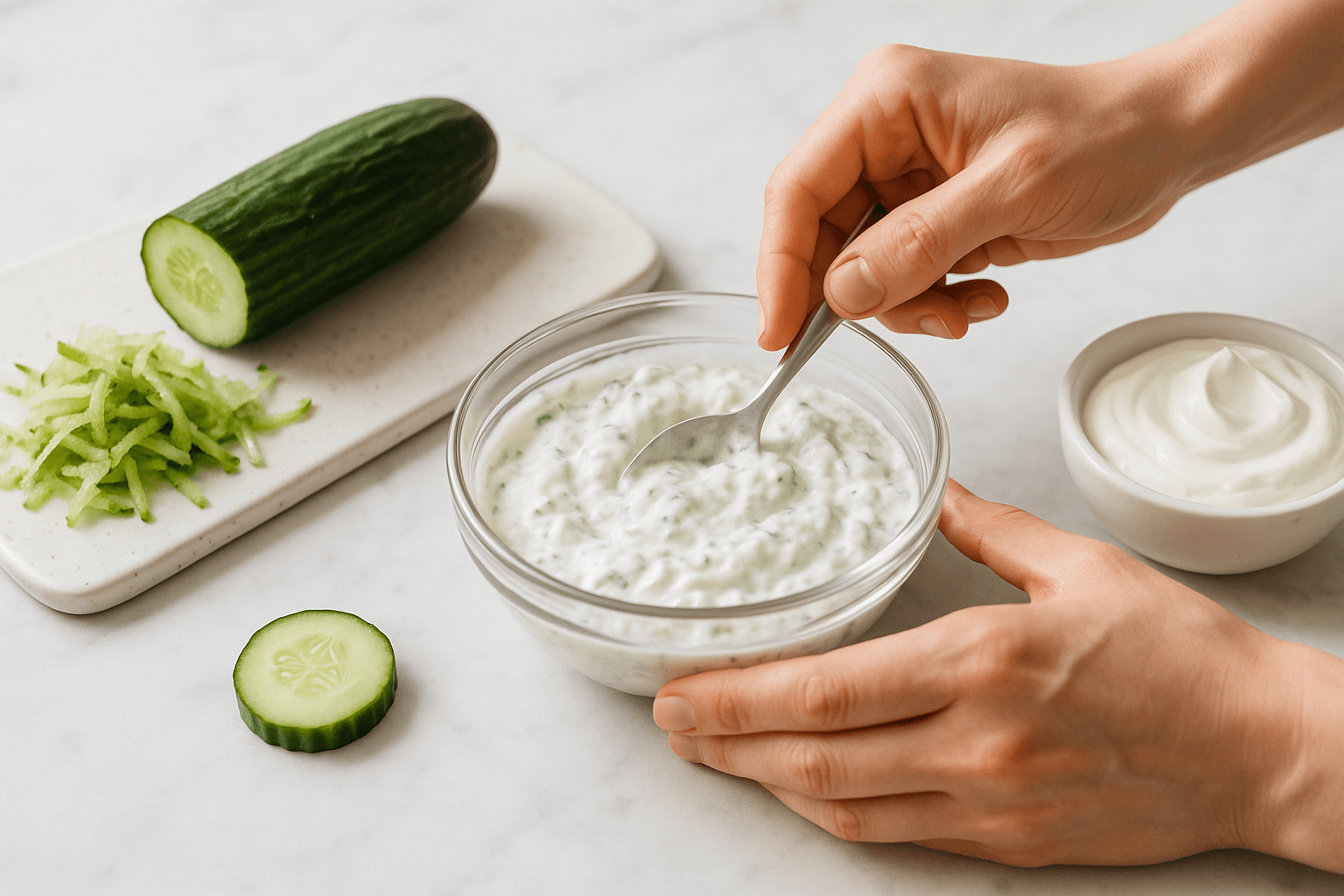 Mix Greek Yogurt and Cucumber for Tzatziki Dip