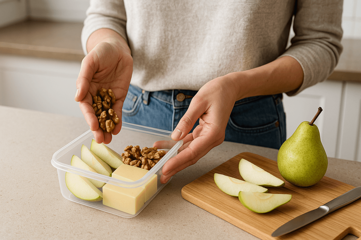 Pack Pear Slices with Cheese and Walnuts