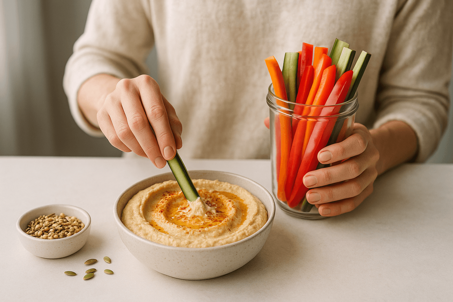 Use Homemade Hummus with Colorful Veggie Sticks