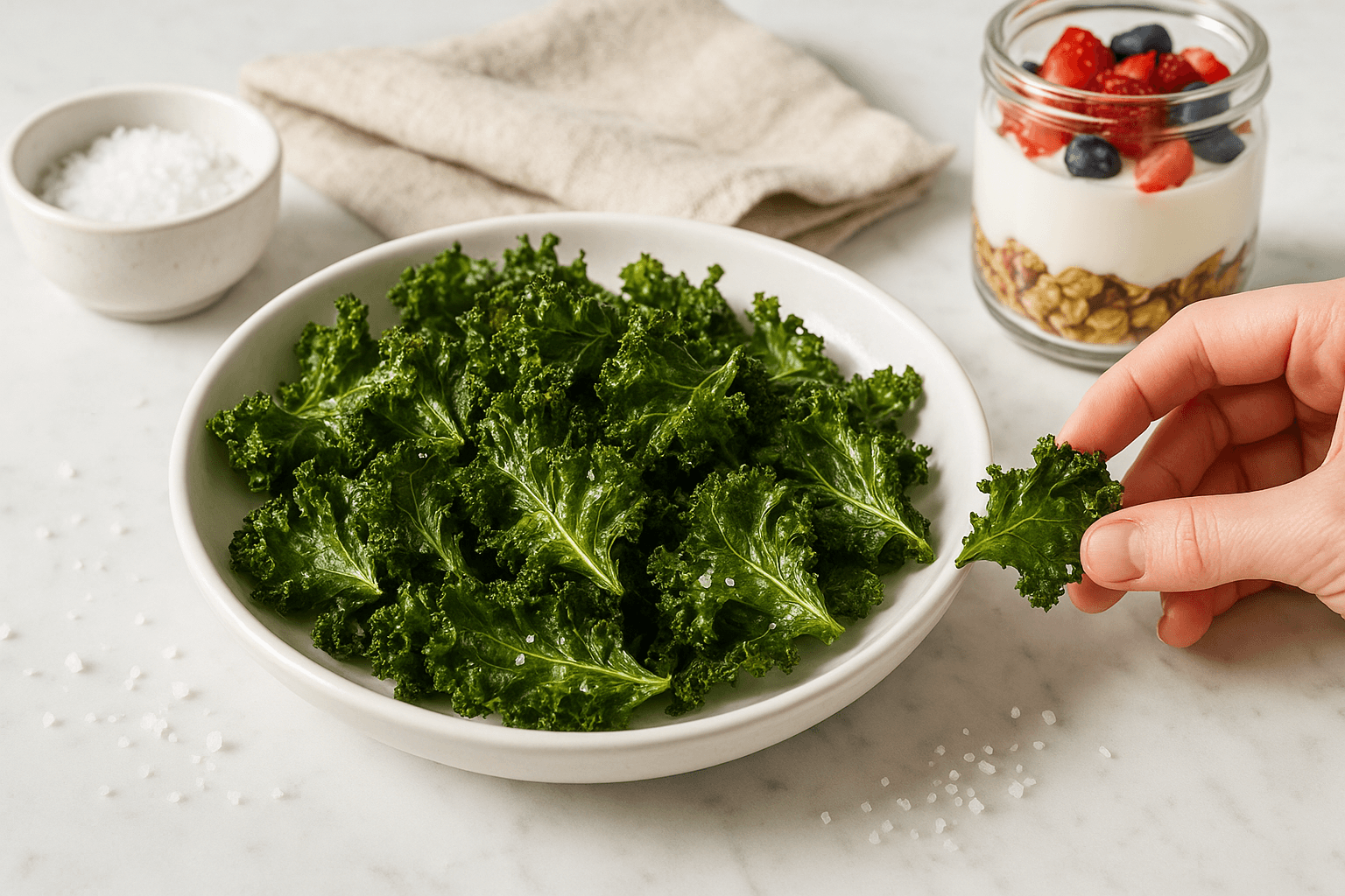 Set Up Baked Kale Chips with Sea Salt