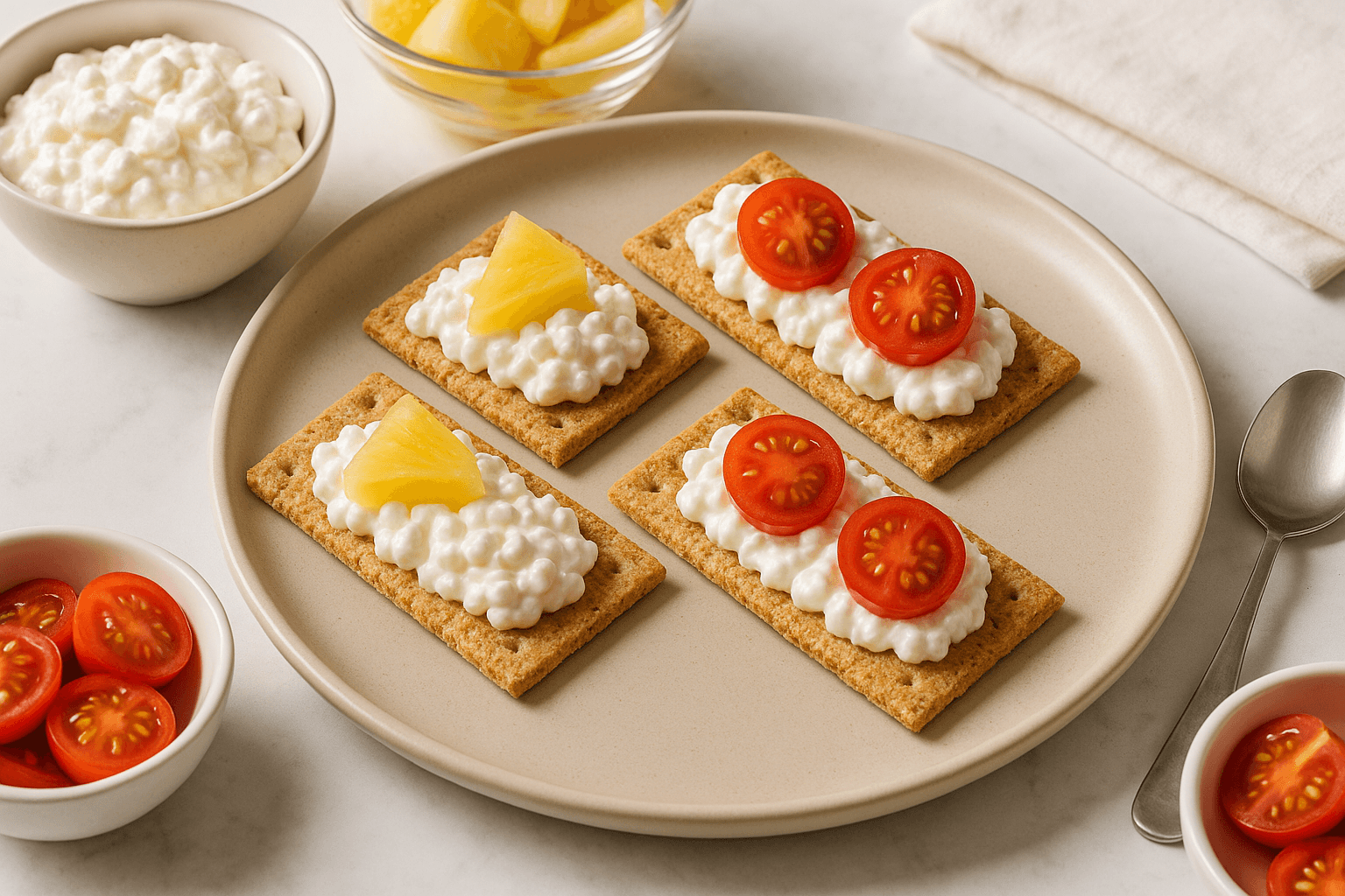 Combine Cottage Cheese with Pineapple or Tomatoes