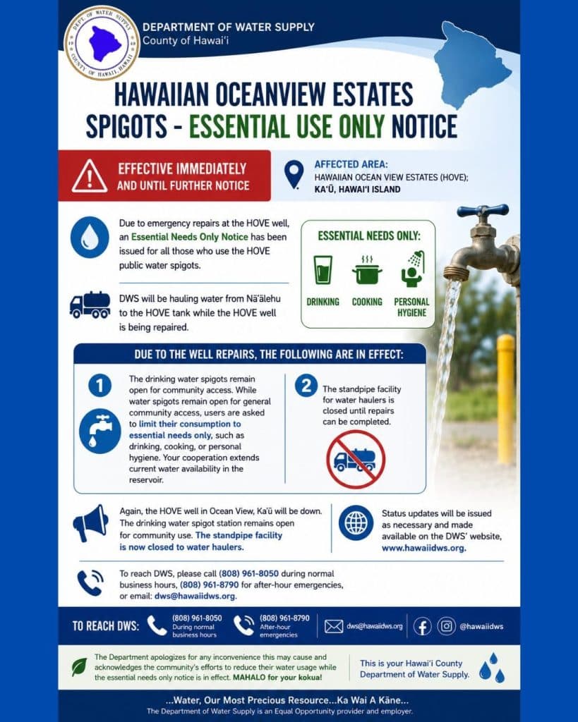 Ocean View Estates well repairs end water-use restrictions in Ka‘ū