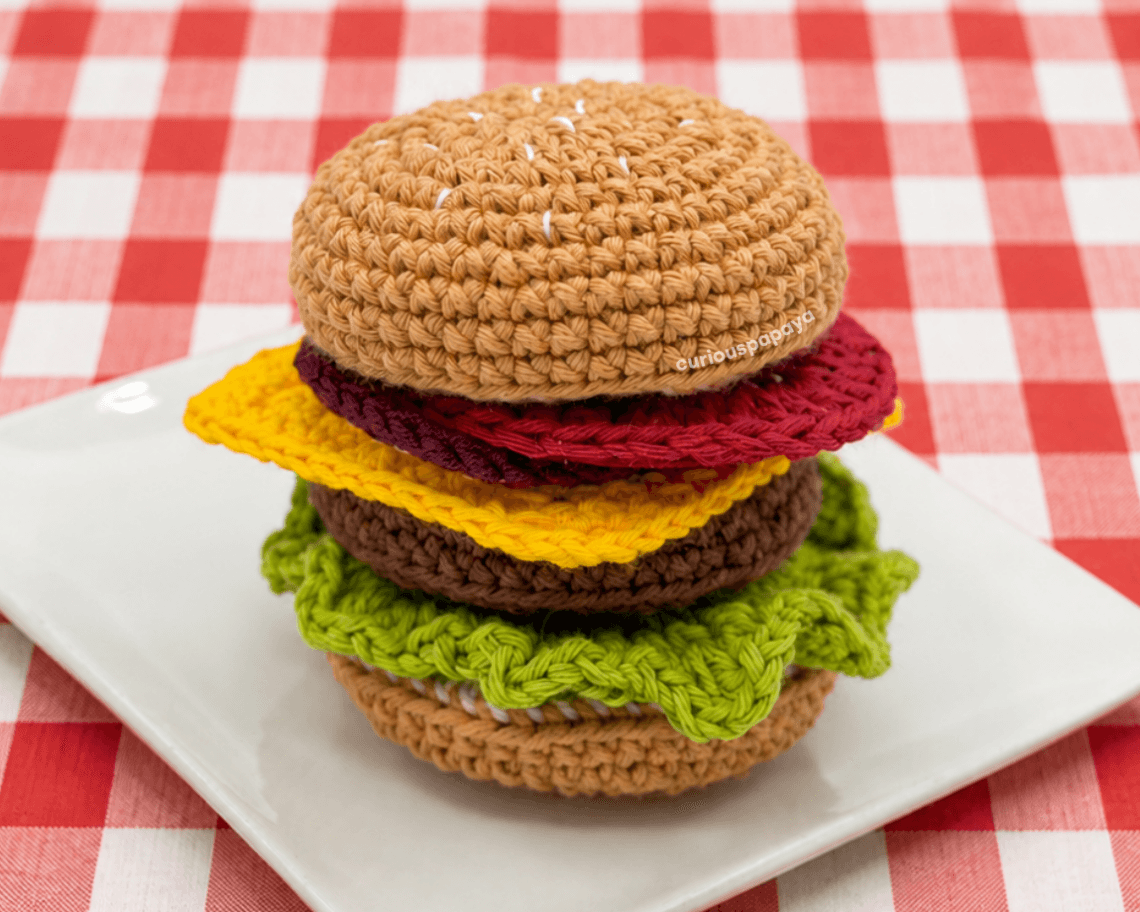 Clover Needlecraft debuts plush crochet burger for National Burger Day