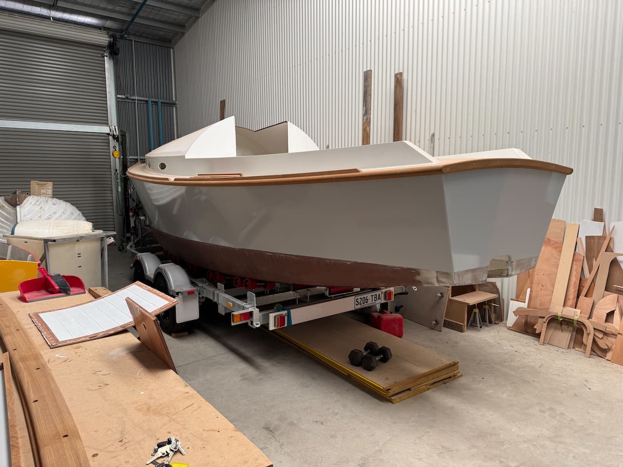 Adelaide Timber Boatworks Moves Sharpie for Final Fit-Out with Joinery, Epoxy, Wiring