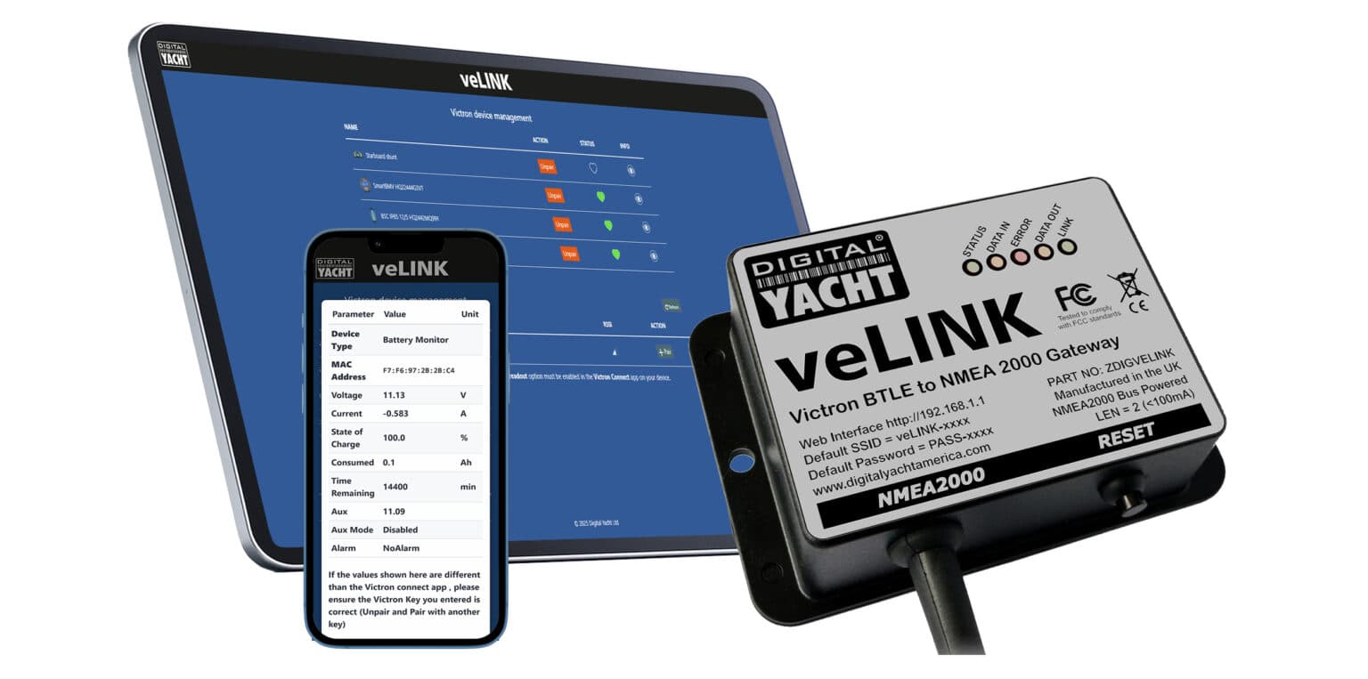 Digital Yacht's veLINK maps Victron BLE telemetry onto NMEA 2000, reducing cabling