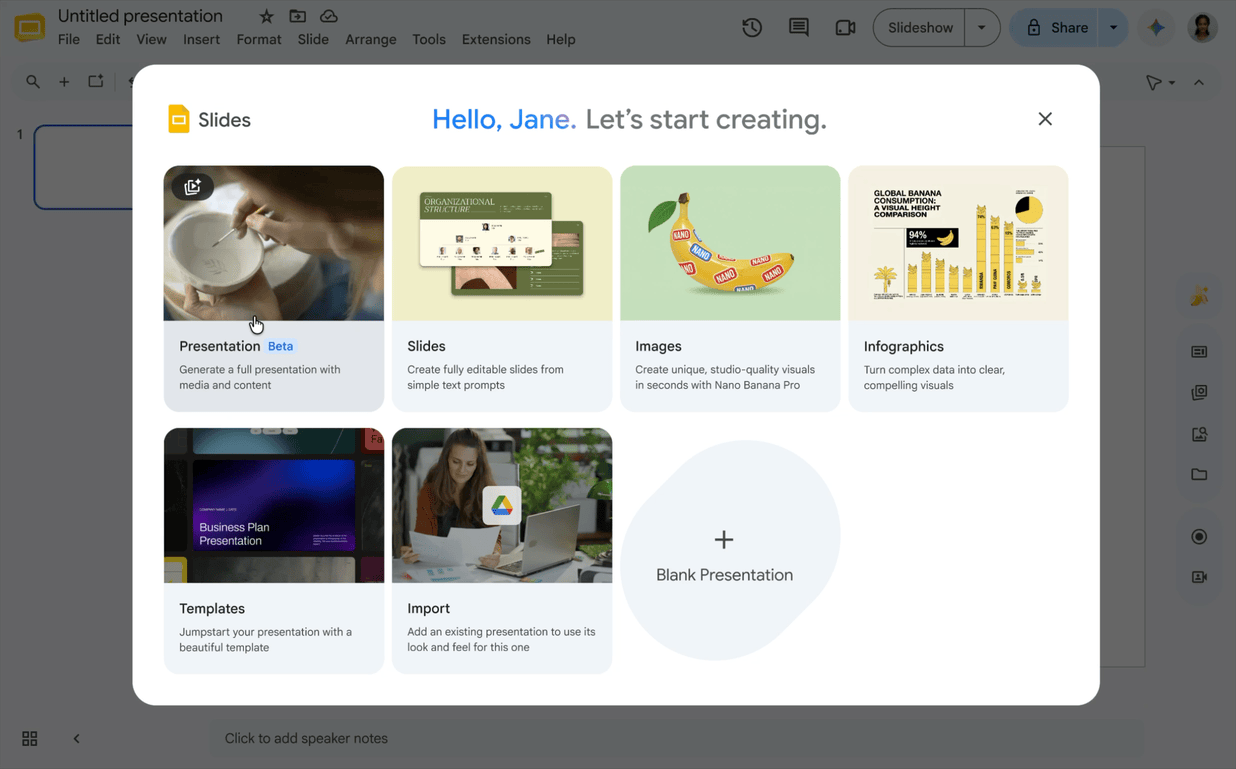 Google Slides update points to more editable AI deck building