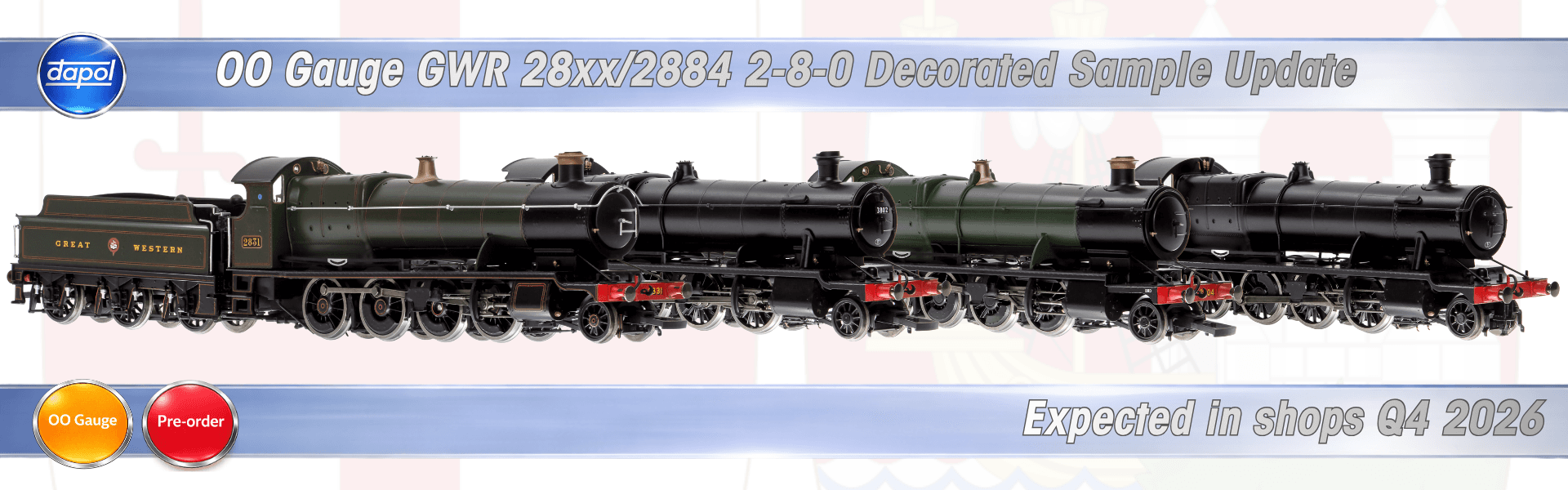 Dapol reveals decorated OO Gauge GWR 28xx samples, charity link grows