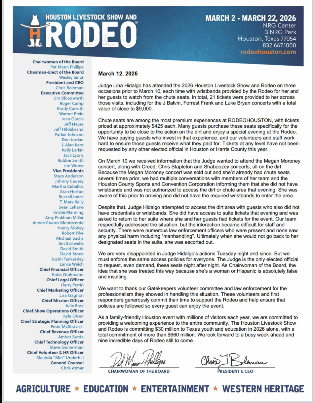 Harris County Officials Received Free Rodeo Tickets Worth Thousands, Raising Ethics Concerns