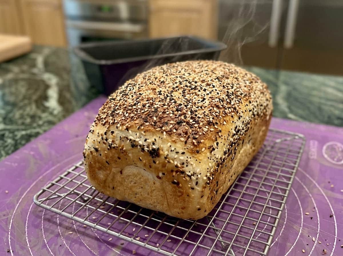 Everything bagel sourdough loaf brings bagel flavor to sandwich bread