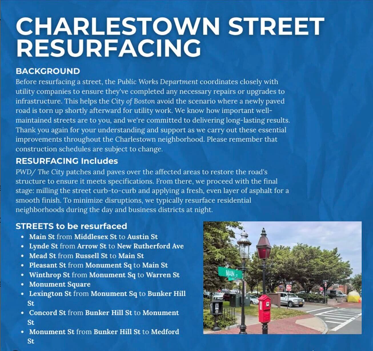 Charlestown warns of limited parking during Main Street paving project