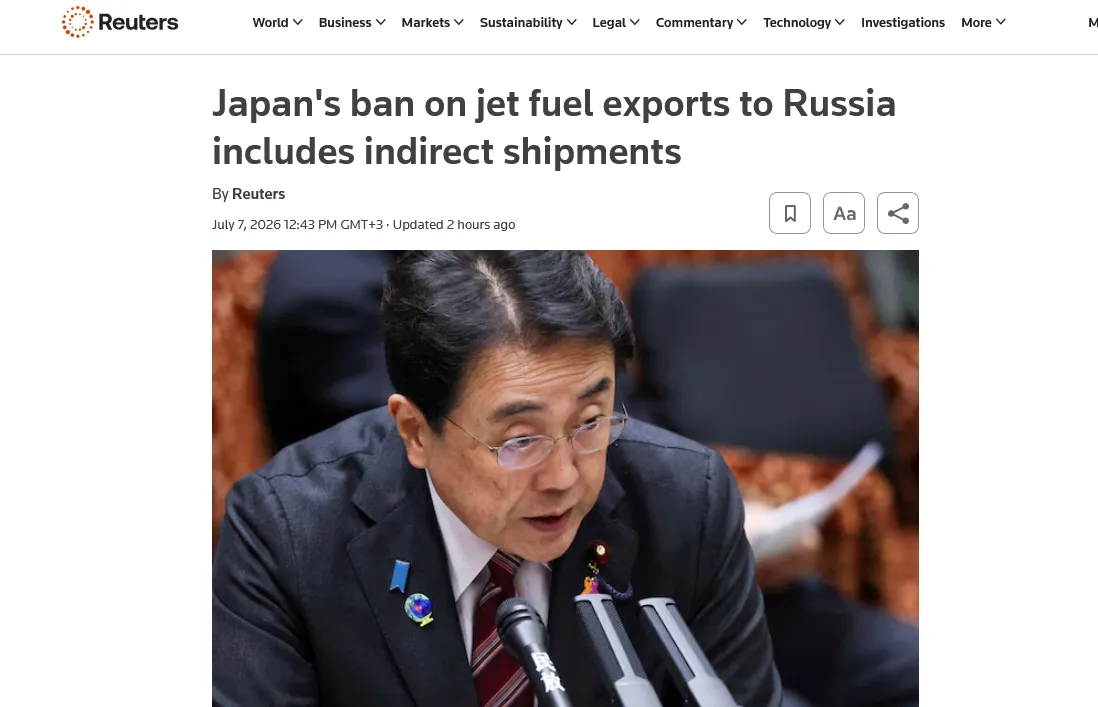 Japan expands jet-fuel export ban to block Russia loopholes