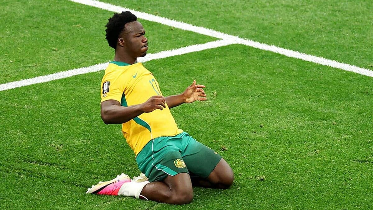 Nestory Irankunda scores first goal for Australia at World Cup debut