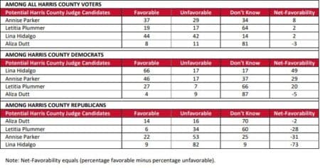 Hobby School Poll: Parker, Sanchez Lead Harris County Judge Primaries