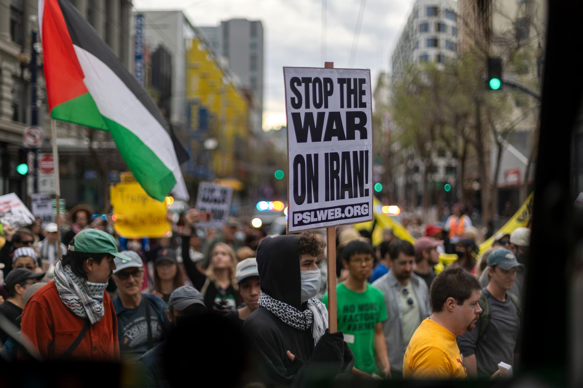 Hundreds Rally Downtown San Francisco Feb. 28 Against U.S.-Israeli Strikes on Iran