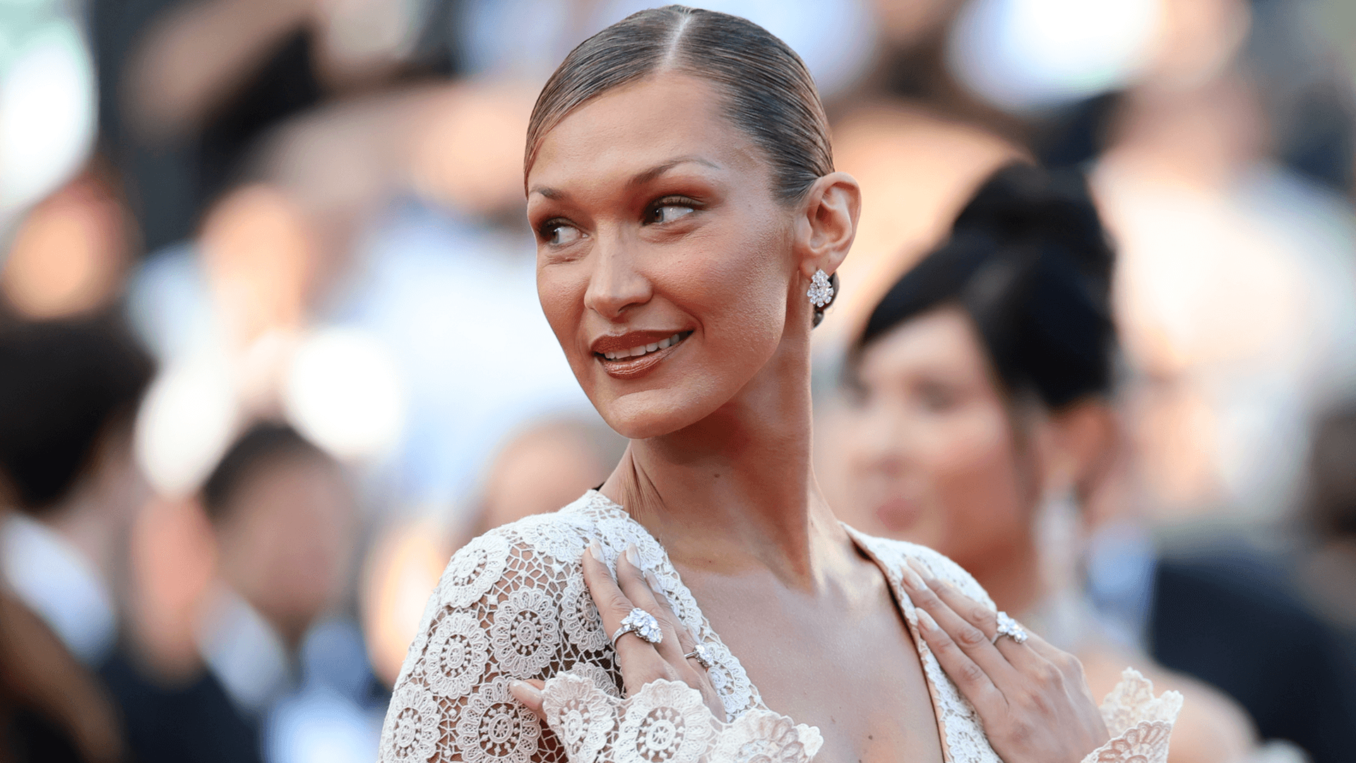 Bella Hadid's crocheted Schiaparelli gown revives Cannes bridal glamour