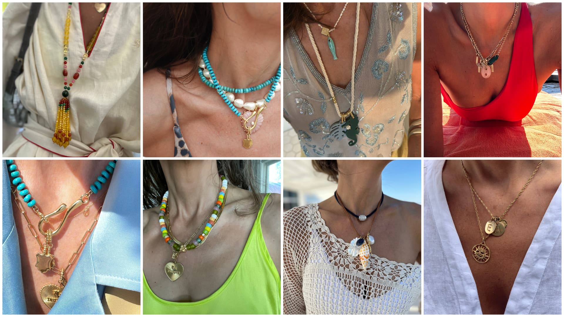 Deliberately imperfect necklace stacks define summer’s personalized jewelry trend