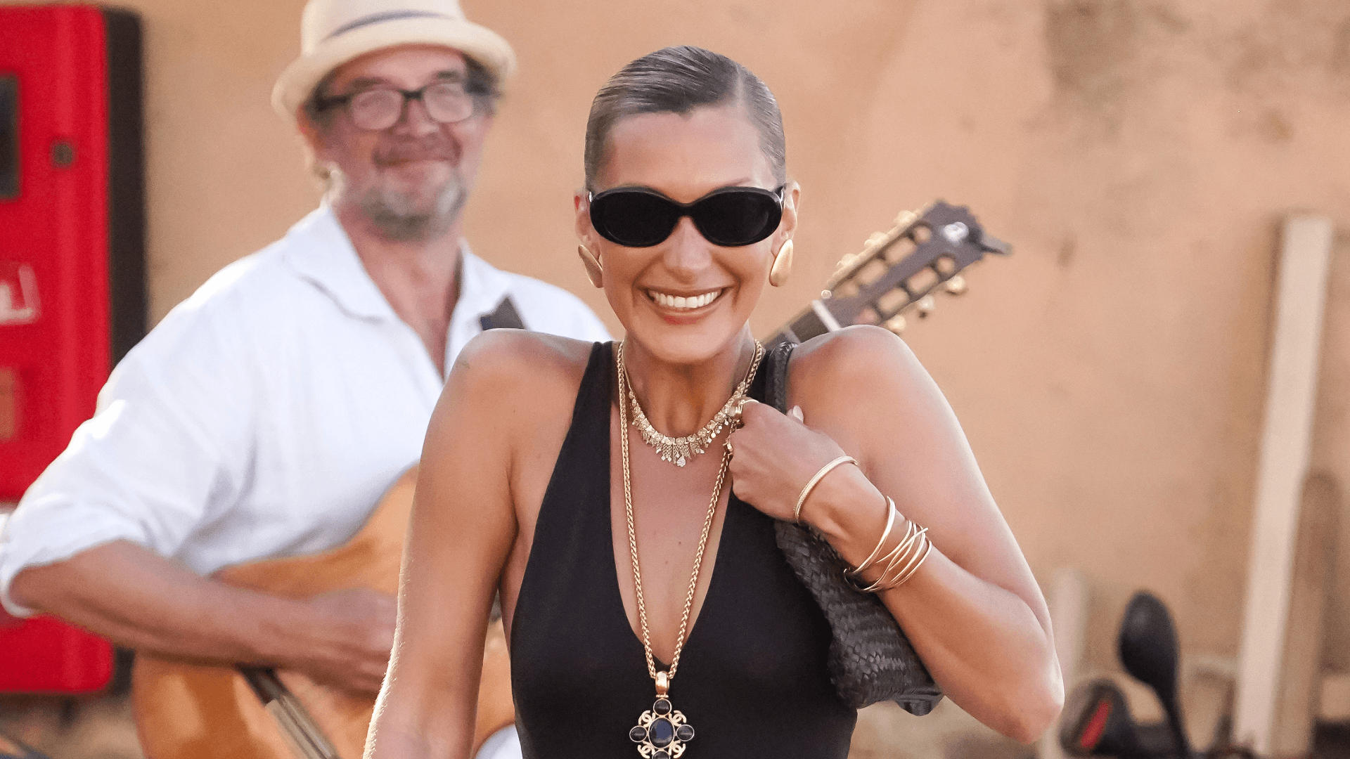 Bella Hadid styles a runway dress for Saint-Tropez in flats