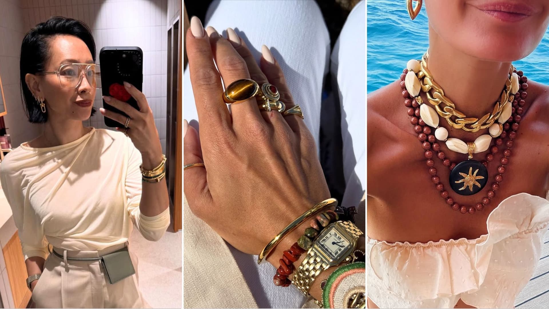 Layered jewellery returns with mixed metals and bold asymmetry