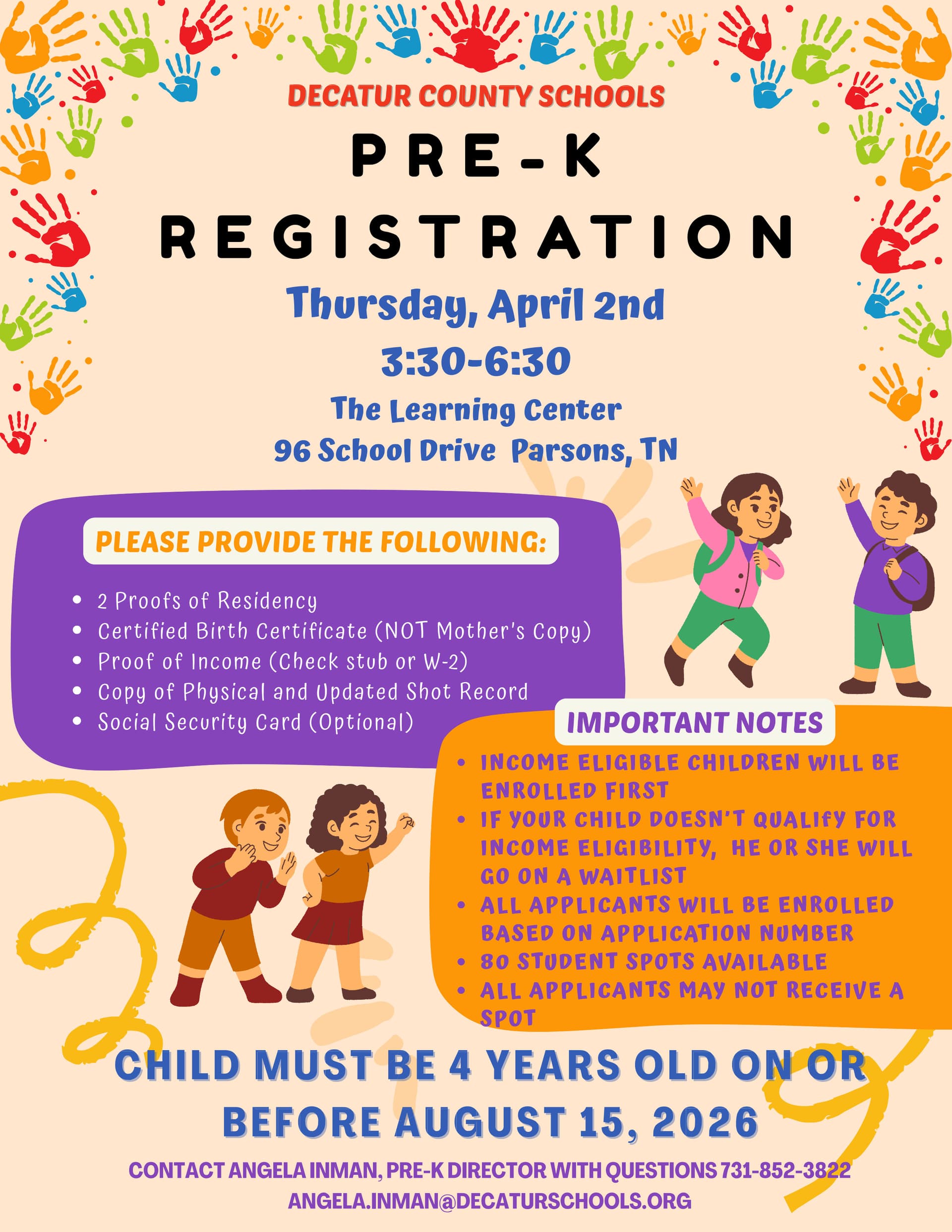 Decatur County Schools still has limited Pre-K openings for 3- and 4-year-olds