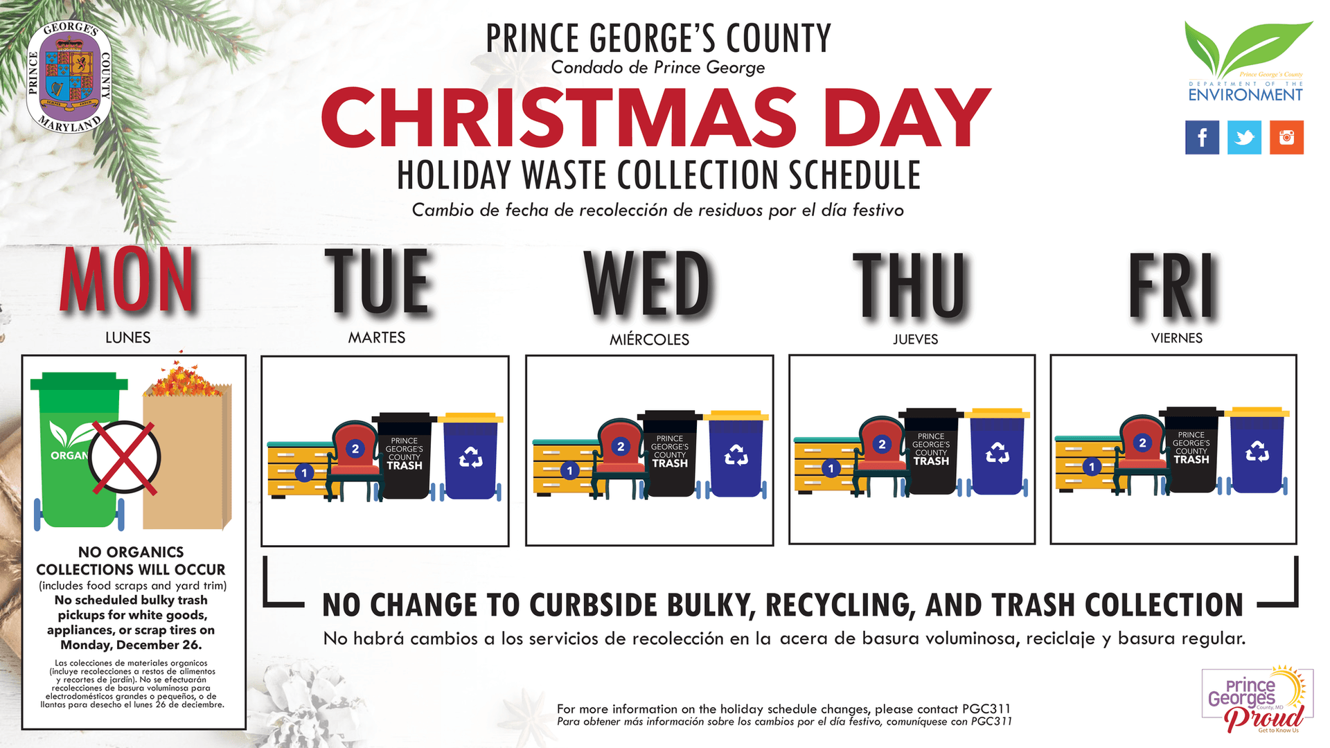 Prince George's County Lists Holiday Closures, Adjusts Waste Schedules