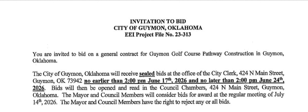 Guymon opens bids for Sunset Hills Golf Course pathway project