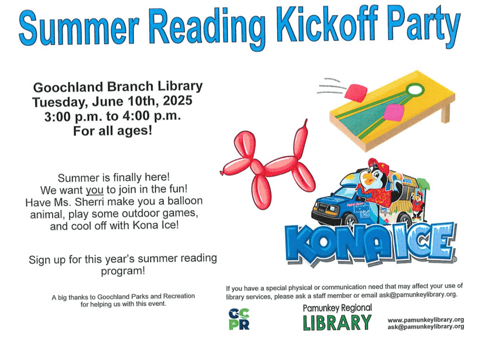 Goochland Branch Library plans summer reading kickoff party June 9