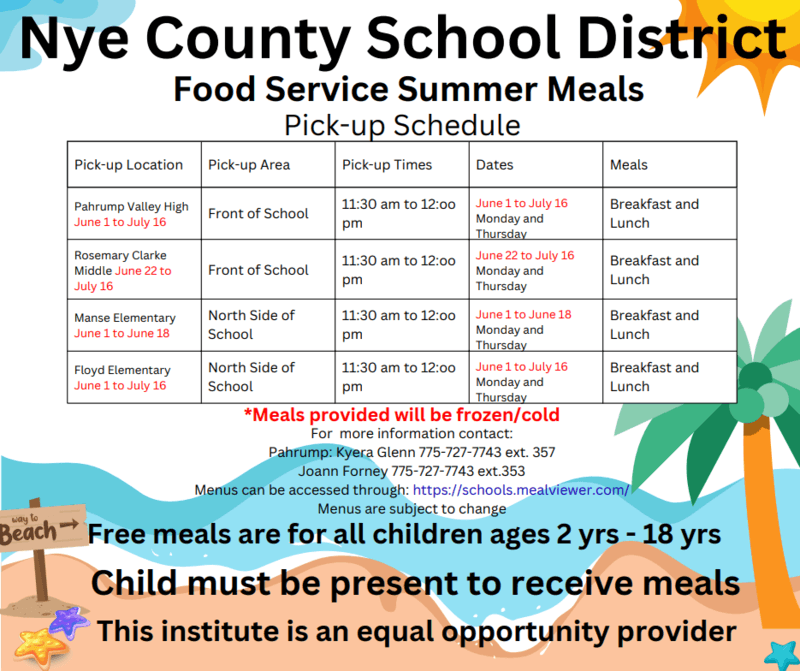 Free summer meals available for Nye County children and teens