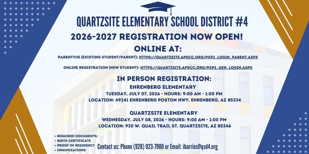 Quartzsite Elementary opens 2026-2027 enrollment, expands student support partnerships