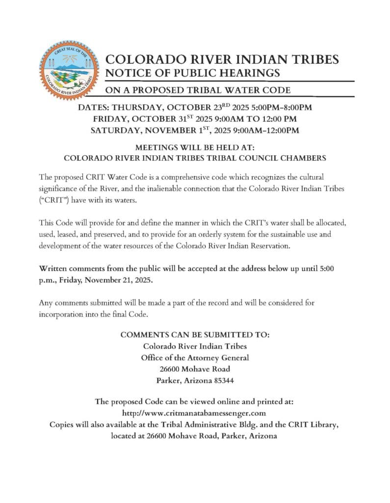 CRIT moves draft water code into public hearing process